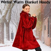 winter hooded pocket blankets keep hands free warm hoodie slant robe bathrobe sweatshirt pullover fleece tv blanket with sleeves