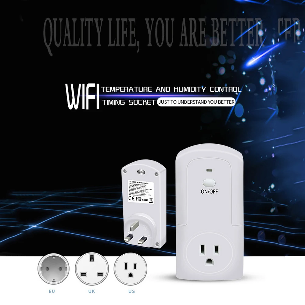 

Цифровая программируемая розетка с таймером, с Wi-Fi, контролем температуры и влажности для отопительного/охлаждающего оборудования, розетка...