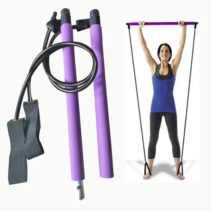 

Pilates Bar Stick with Resistance Band for Gym Home Fitness Sports Body Workout Portable 2 Foot Loops Lightweight Trainer