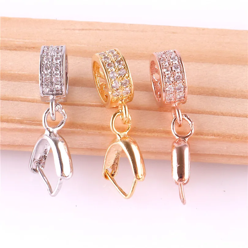 5pcs S925 Sterling Silver Clip Clasp Pinch Bail Pendant Round Rhinestone Connectors Beads Jewelry Findings DIY | Украшения и
