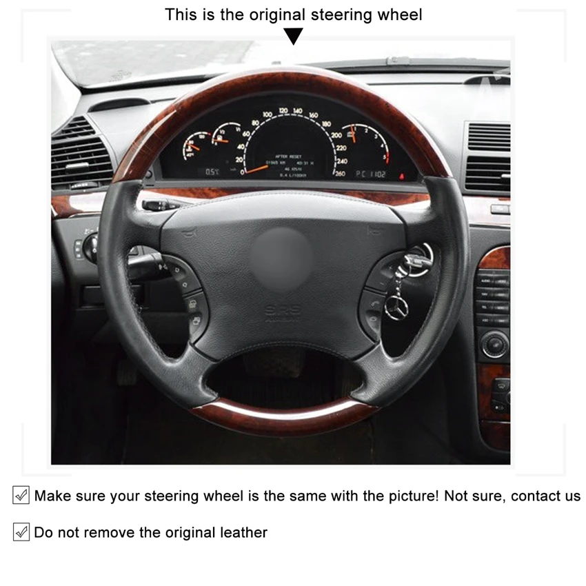 MEWANT черный чехол на руль из натуральной кожи для Mercedes-Benz s-класса W220 S500 S600 S430 S350 2004-2006