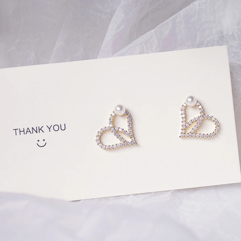 

Vintage Exquisite 14k Real Gold Jewelry Heart Lovely Pearl Earrings for Women Luxury AAA Zircon Stud S925 Silver Needle INS Hot