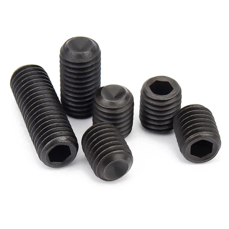 2/50pcs M3 M4 M5 M6 M7 M8 M10 M12 Fine Thread Black 12.9 Grade Steel Hex Hexagon Socket Allen Point Grub Headless Screw Set Bolt - купить по