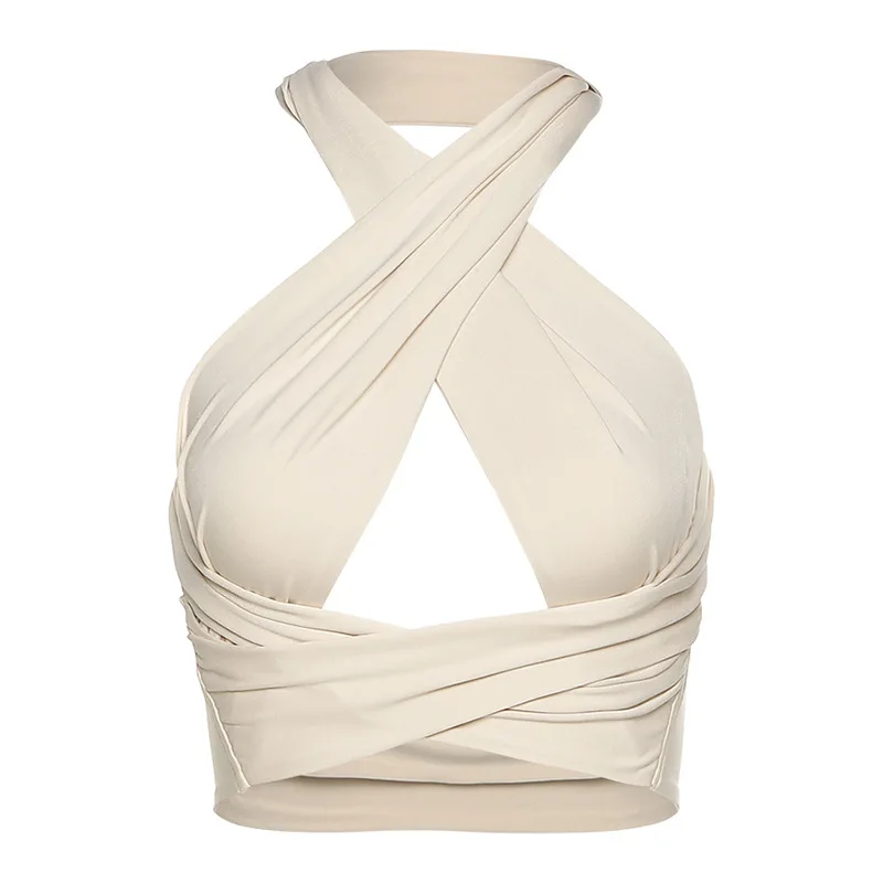 

European and American style new spring 2021 women's sexy halter halter cross-cut hollow vest female