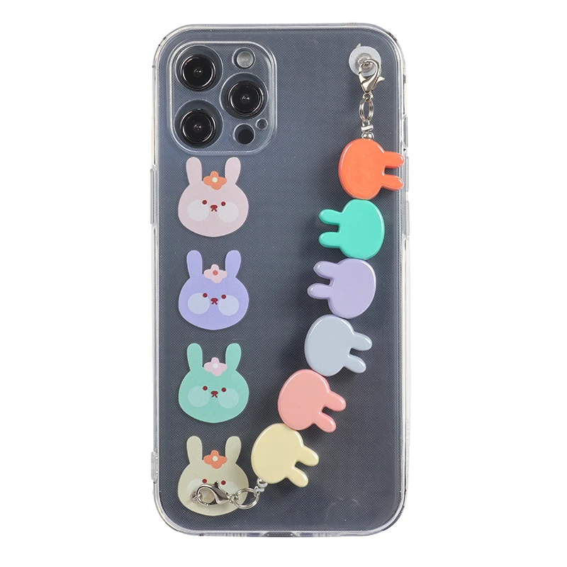 

Cute Rainbow Bear Rabbit Wristband Stand Phone Case For iPhone 12 mini 11 Pro Max X XR XS Max 7 8 Plus Soft Clear Cover