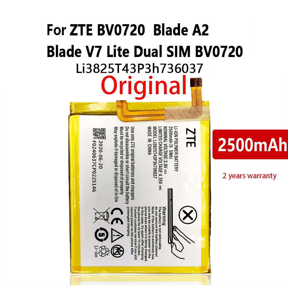 

100% Genuine Li3825T43P3h736037 Battery For ZTE BV0720 / ZTE Blade A2 / ZTE Blade V7 Lite Dual SIM Phone 2500mAh Phone Batteries