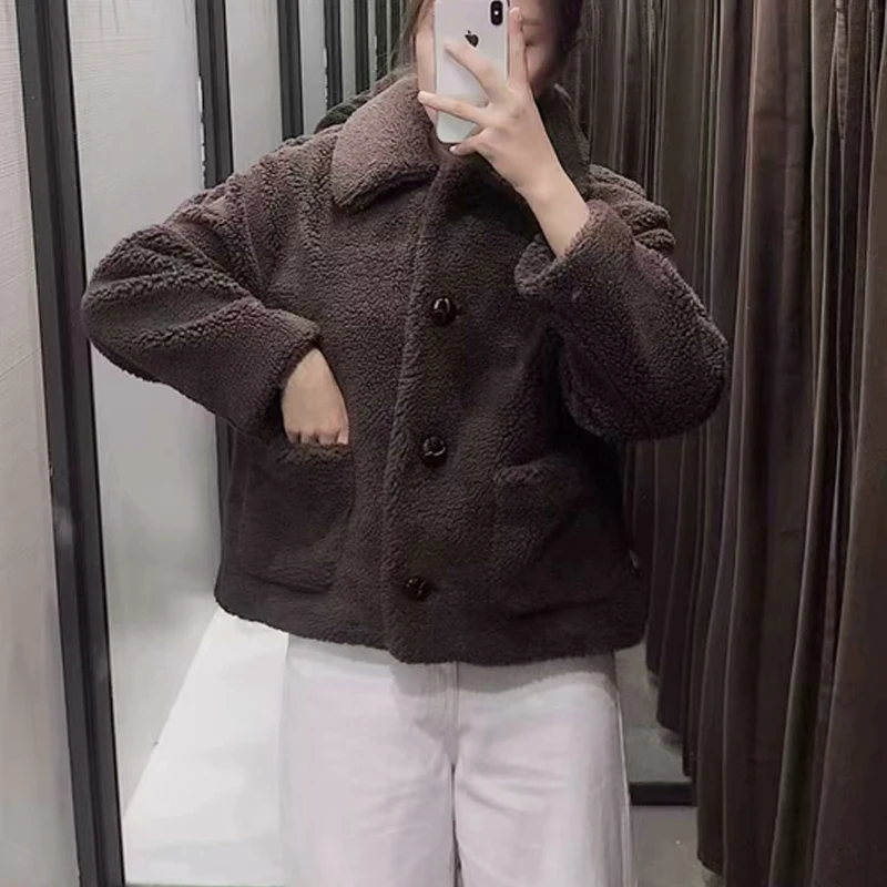 Осенне зимняя винтажная Толстая теплая плюшевая куртка пальто женские модные