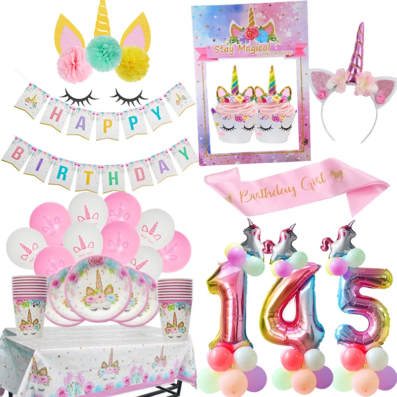 Бумажная тарелка в виде единорога для вечеринки чашка розовые латексные шары