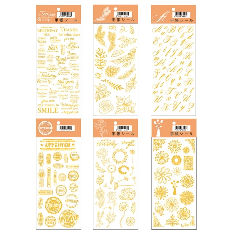 

2021 New 6Pcs Gold Letters Flowers Stickers Resin Mold Decorative Stickers Resin Crafts