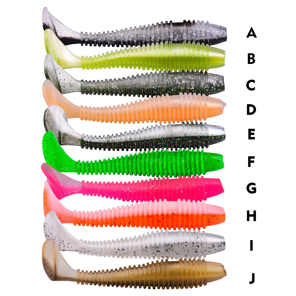 

10Pcs Jigging Wobblers Fishing Lure 60mm 75mm Spiral T-tail Paddle Tail Soft Lures Aritificial Silicone Baits Bass Pike Fishing