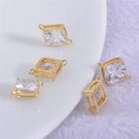 4pcslot gold color plated brass double holes big crystal square charms connectors for diy jewelry making findings accessories