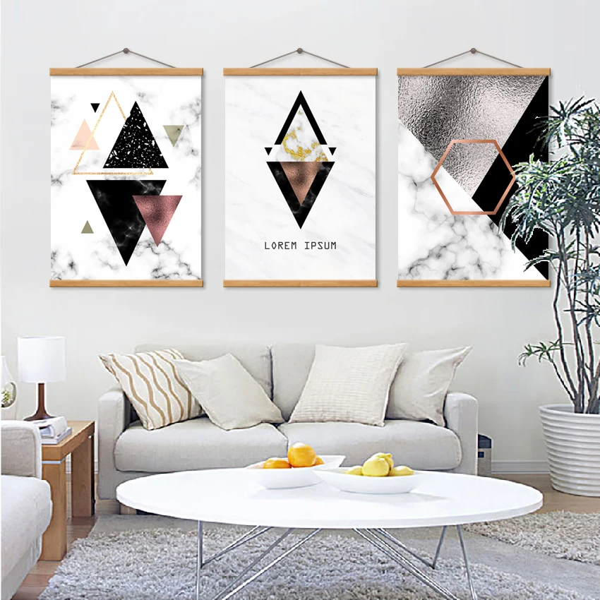 

Modern Minimalist Geometry Triangle Hanging Wall Art Canvas Painting Poster For Living Room Bedroom Home Decor