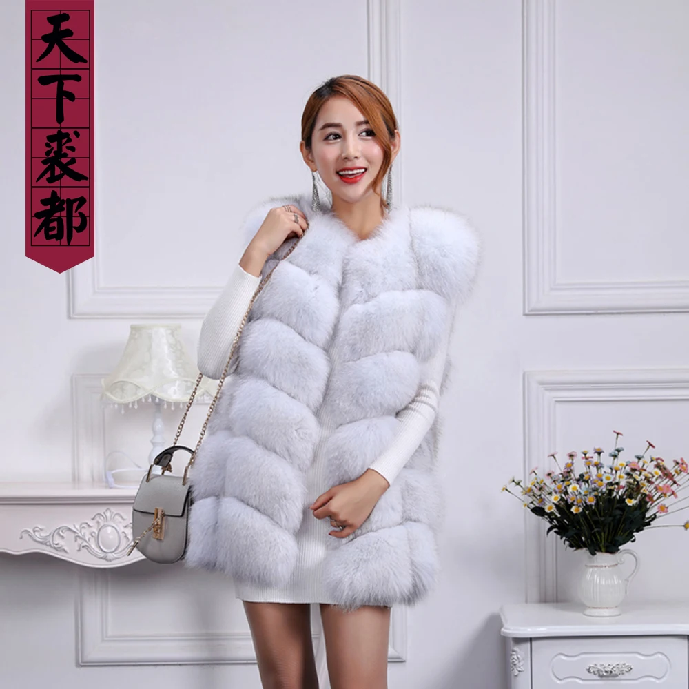 Женский зимний меховой жилет клетчатый теплый из натурального Лисьего меха