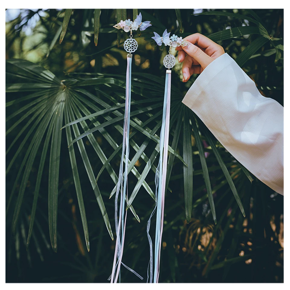 Китайский Hanfu аксессуары древний стиль Бабочка, любовь, цветок палочки для волос ювелирные изделия Фея стиль аксессуары для волос в стиле ханьфу головной убор