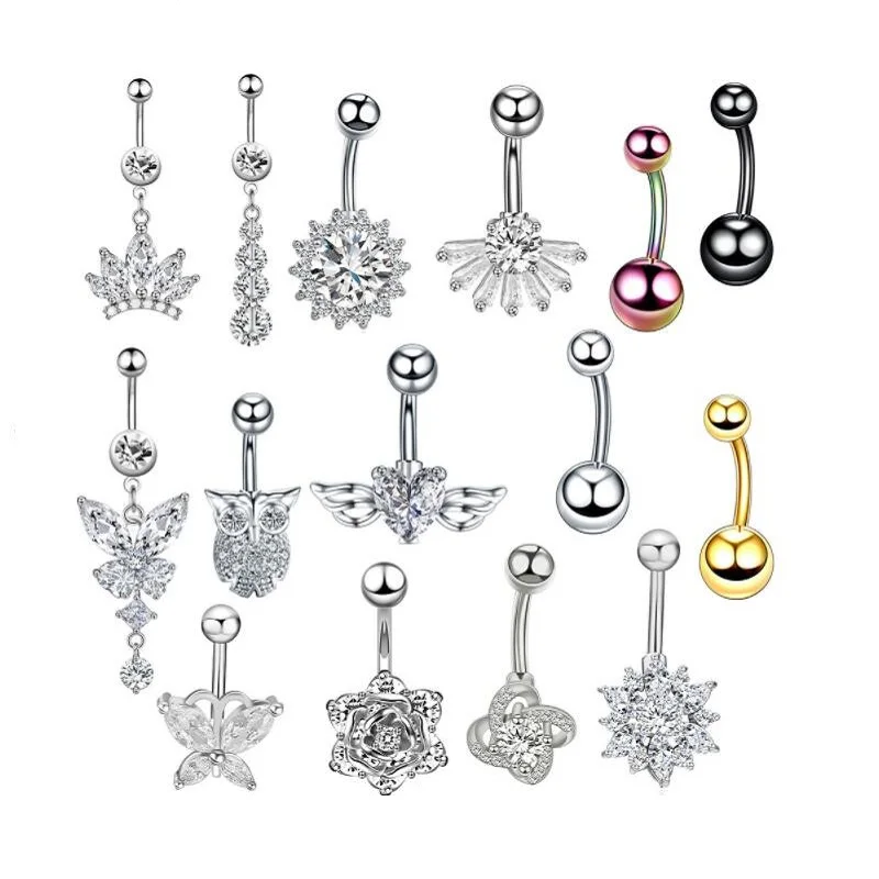 Серьги кольца из титана для пирсинга пупка с двойным Цирконом|Украшения тела| |