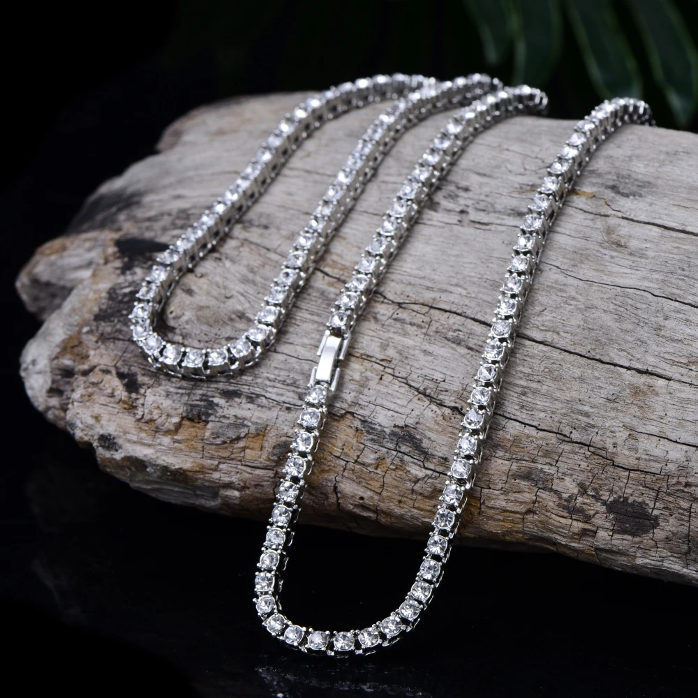 4mm 1 Row Shiny Tennis Chain Necklace Men Hip Hop Iced Out Bling CZ Jewelry Gold Silver Color Charm Gift 2021 | Украшения и