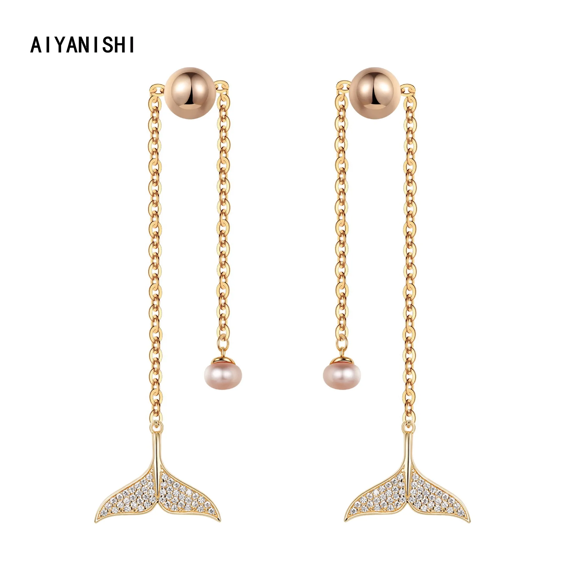 Женские серьги-капельки AIYANISHI, серьги из 18-каратного золота с натуральным пресноводным жемчугом и длинными звеньями, ювелирные изделия с жемчугом