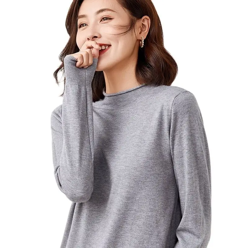 

Lapel sweater slim drawstring sweater women's Autumn bottoming shirt