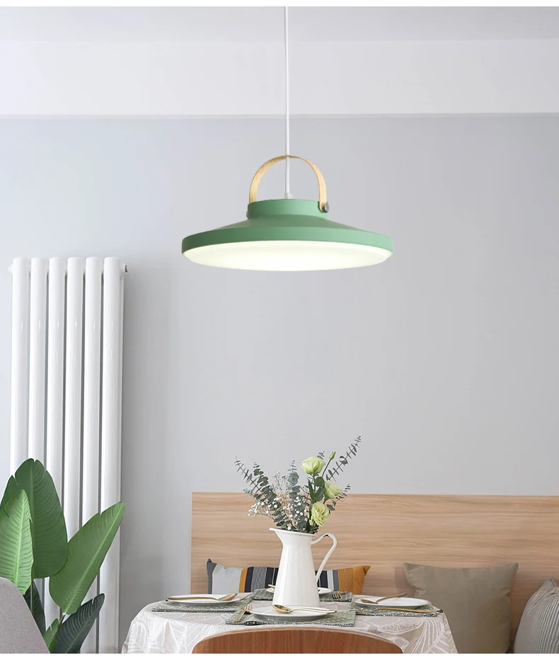 BOTIMI White Metal LED Pendant Lights For Dining Room Modern Indoor Wooden Kitchen Gray Hanging Lamp