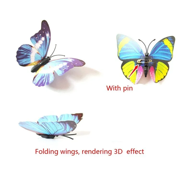 

12pcs/lot 3D Double Layer Decorative Butterfly for Bedroom Party Curtain Fake flower Craft Decor PVC Butterflies with Pin DC28