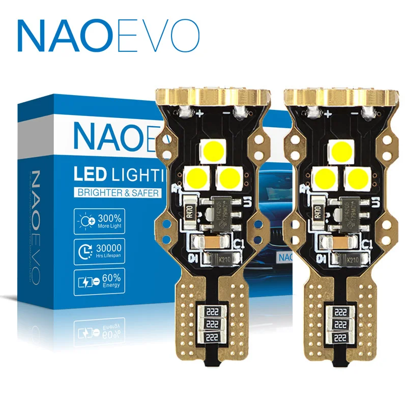 NAOEVO W16W T15 LED Blub Car 12V 24V CANBUS Error Free Super Bright 5W 1300LM Auto 921 Tail Backup Reverse Light 3030 White Rear |