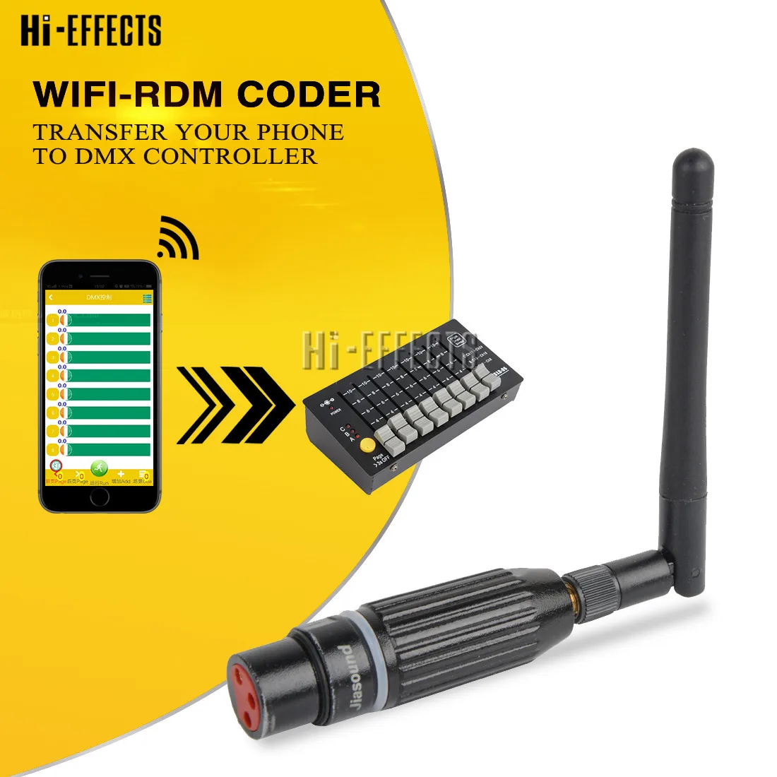 

Transform Your Phone to DMX Controller WIFI RDM Coder Transmit DMX Wireless Signal Cable Mobile Phone Control for Stage Lights