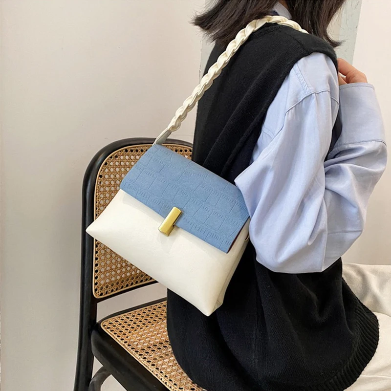 

Winter Frosted Shoulder Bags Luxury Patchwork Fashion Crossbody Bags Messenger Bag Vintage Female Small Flap Bag