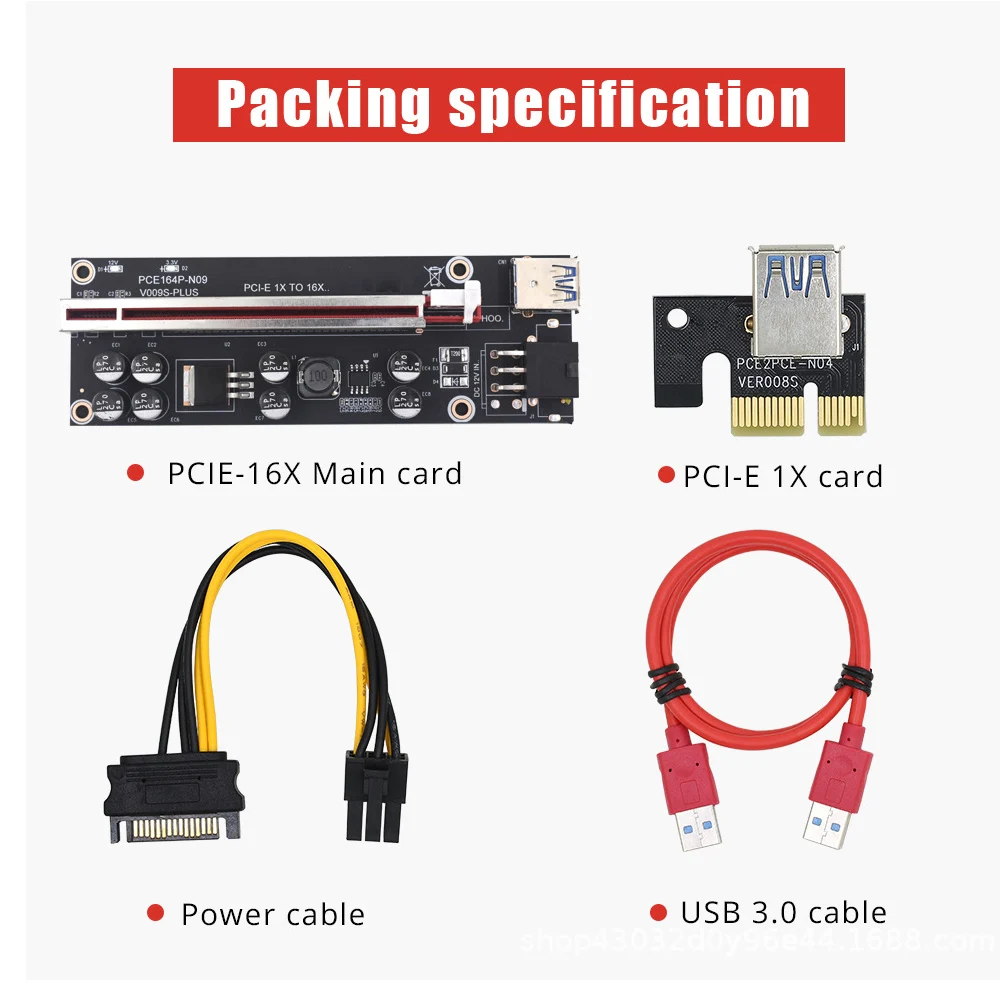 

VER009S Plus PCI-E Riser Card PCI Express 1X to 16X USB 3.0 Cable SATA to 6Pin Connector for Graphics Video Card