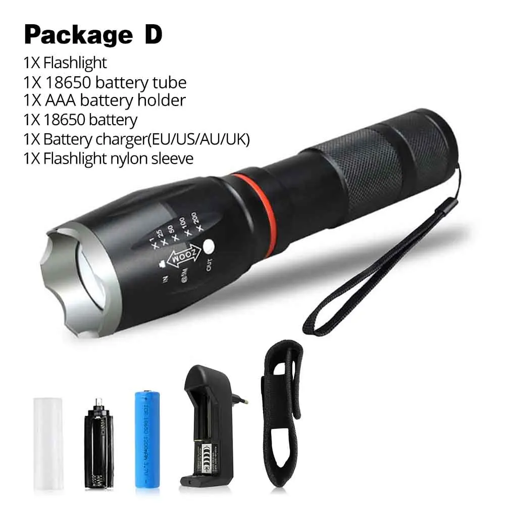 Package D Многофункциональный светодиодный фонарик Мощный T6 L2 водонепроницаемый фонарь с зумом COB дизайн фонарик хвост супер магнит дизайн кемпинг лампа - Испускаемый цвет: Package D