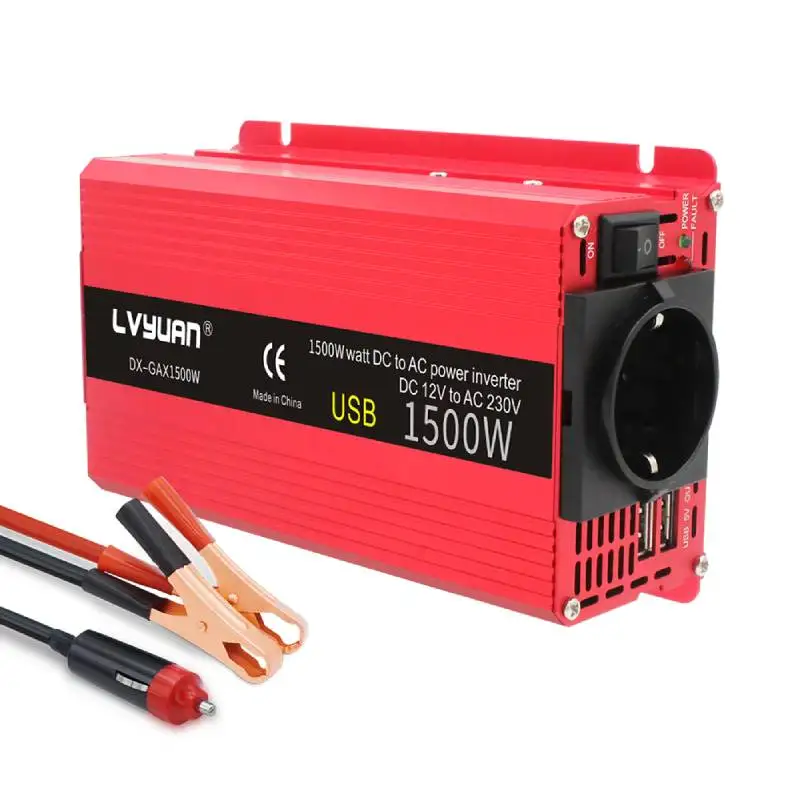 Car Inverter 1500W Power DC 12V to AC 110V/220V 230V Dual USB Charging Adapter Converter Solar Omvormer 12 Naar 220 Volt Europa Car Inverter 1500W Power DC 12V to AC 110V/220V 230V Dual USB Charging Adapter Converter Solar Omvormer 12 Naar 220 Volt Europa