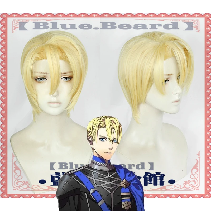 

Fire Emblem ThreeHouses Dimitri Alexandre Bladud Cosplay Short Blonde Golden Straight Heat Resistant Synthetic Hair + Wig Cap