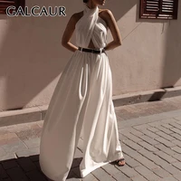 galcaur sexy womans jumpsuit halter sleeveless off shoulder backless high waist female jumpsuits without belt summer 2020 new