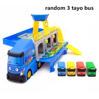 cartoon tayo the little bus big container truck storage box parking lot with 3 pull back mini tayo car toy kids birthday gift