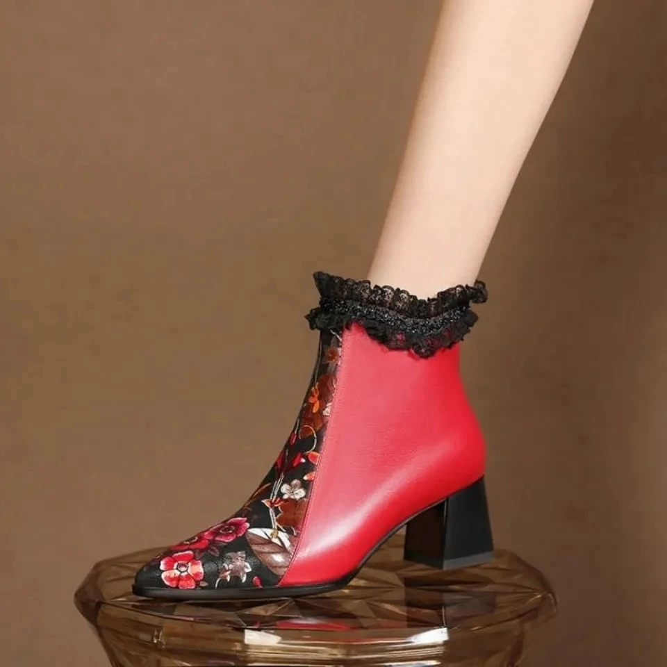 

Spring 2022 Fashion Women Genuine Leather Casual Ankle Boots Female Waterproof Thick Plush Warm Snow Boots Mother Shoes