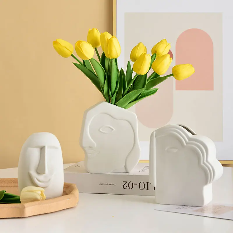 

Nordic Portable Vase White Ceramic Flower Vase Modern Home Decor Accessories Living Room Decoration Garden Bedroom Ornaments