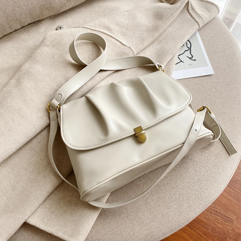 

Vintage Pleated Tote Bag 2019 Fashion New High Quality Pu Leather Women's Designer Handbag High Capacity Shoulder Messenger Bag
