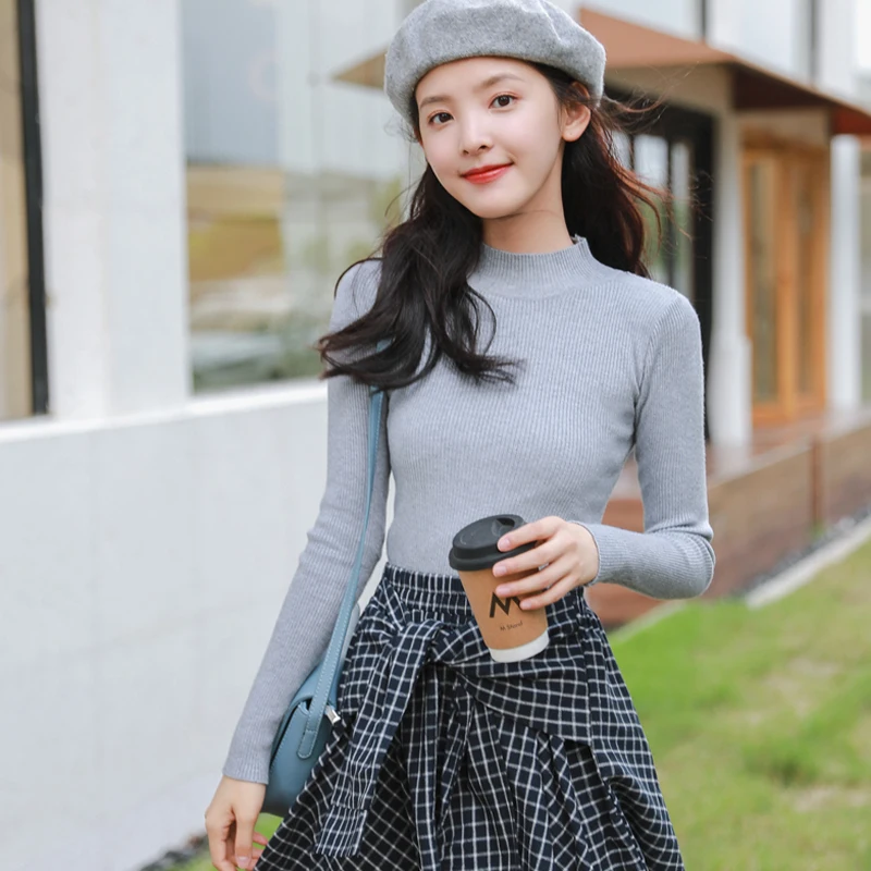 Женский вязаный свитер Lucyever с высоким воротником длинный рукав эластичный