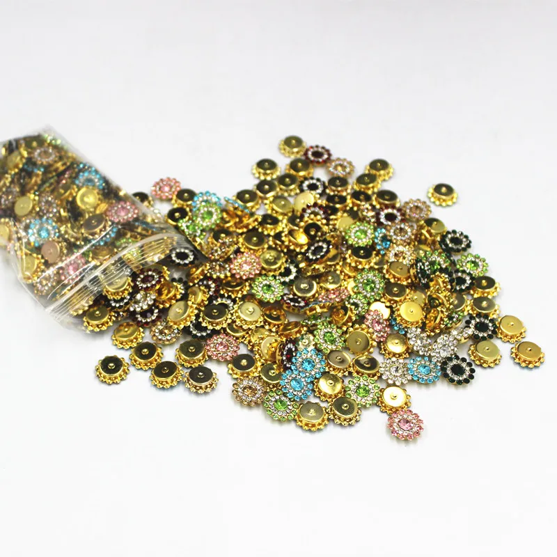 

50pcs 14mm Multicolor Flower Beads Rhinestone Bezel Patch Crystal Cabochons Rould Spacer for DIY Jewelry Making Handmade