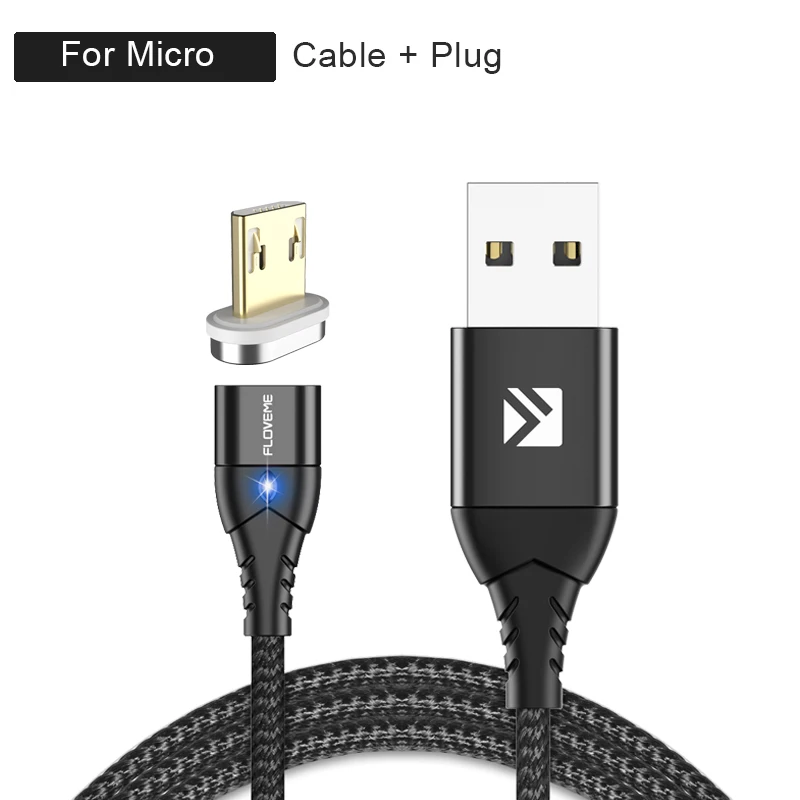 black for micro usb FLOVEME 3A Магнитный Micro USB кабель type-C Магнитный зарядный кабель для телефона Xiaomi для iPhone 7 8 samsung - Цвет: black for micro usb