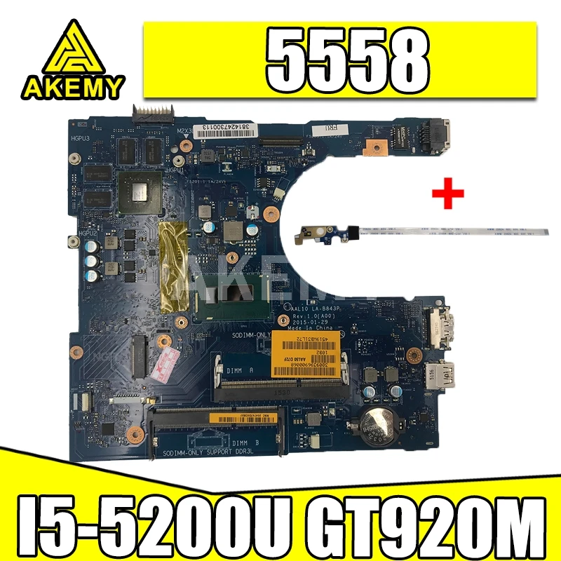 

AKemy LA-B843P Laptop motherboard for Dell Inspiron 15-5558 14-5458 17-5758 original mainboard I5-5200U GT920M