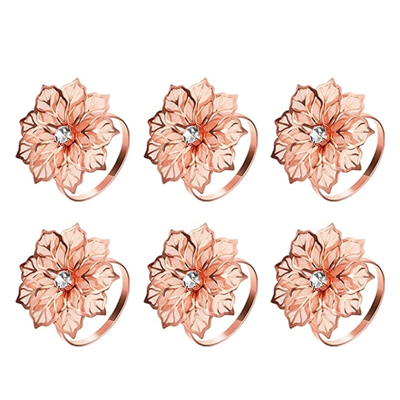 

6 штук сплав кольца для салфеток с полым салфетка с цветами держатель украшение изысканный салфетки кольца комплект Стразы