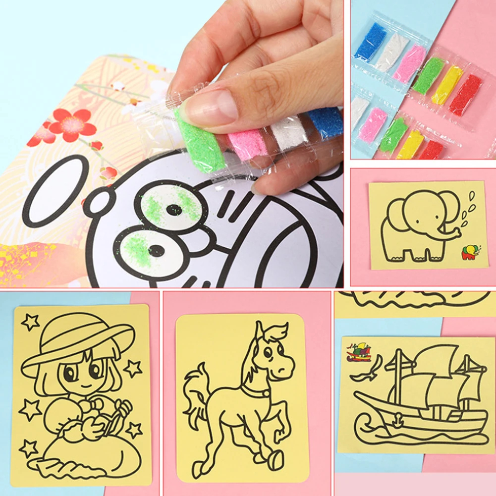 

Creative DIY Sand Painting Kids Montessori Toys Children Crafts Doodle Colour Sand Art Pictures Drawing Paper Educational Toys