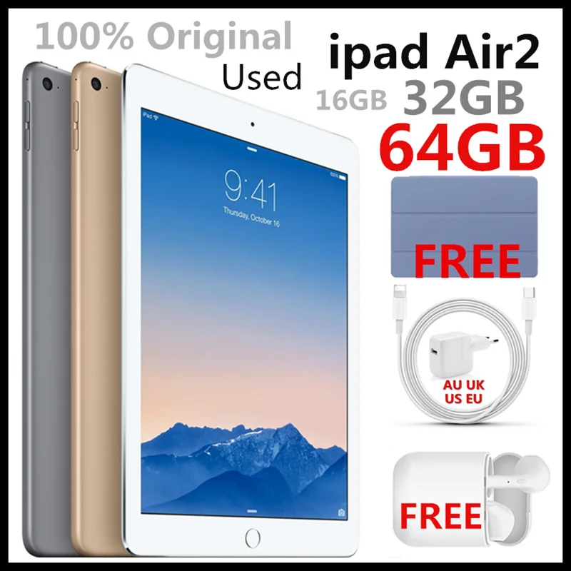 melhor (Ipad Usado) Ipad Air2 (ipad 6) Ouro Branco Preto 9.4in 16gb/32gb/64gb Wi-fi, 100% Condição De Trabalho,