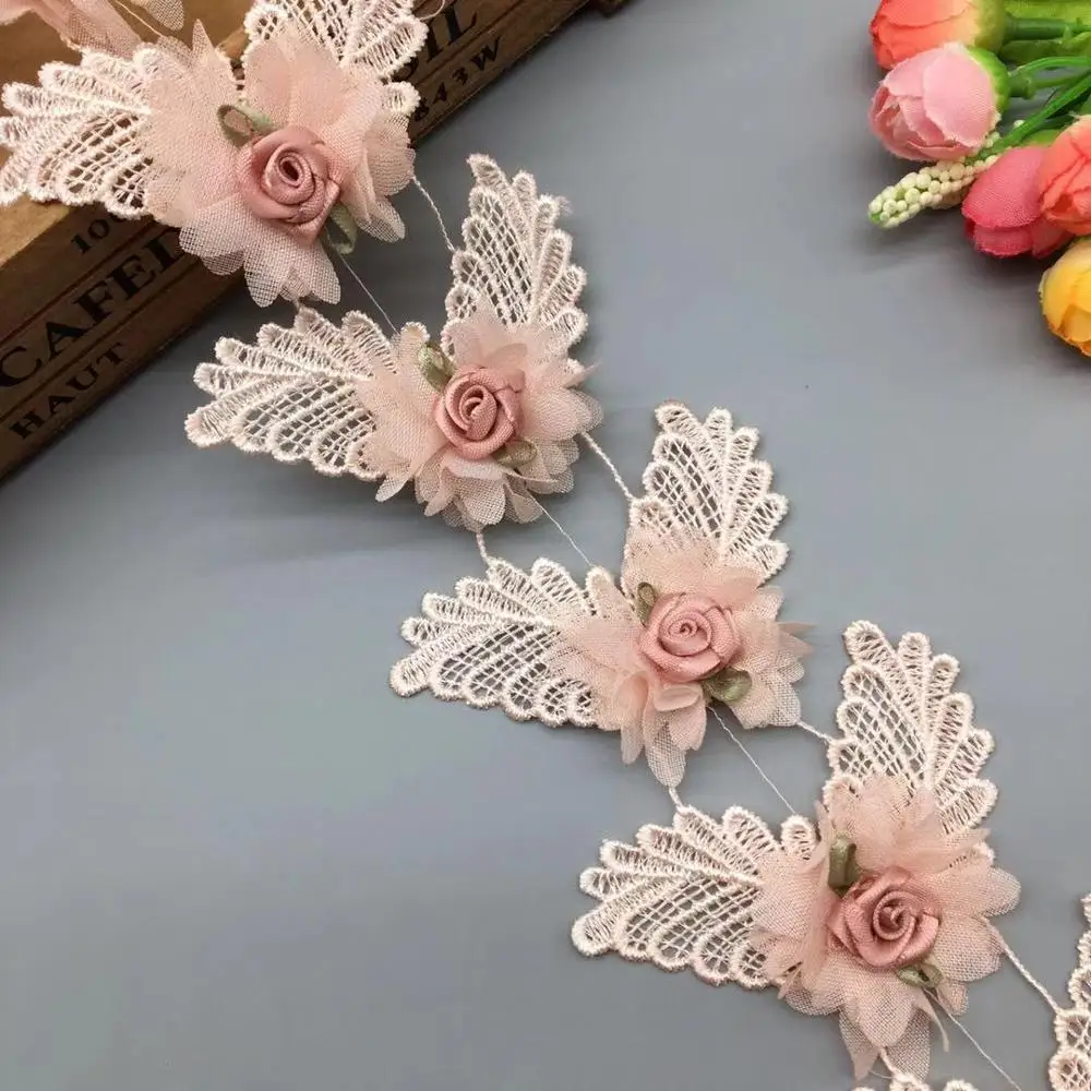 1 ярд 3D цветочное розовое кружевное платье для свадебного платья вышитая лента