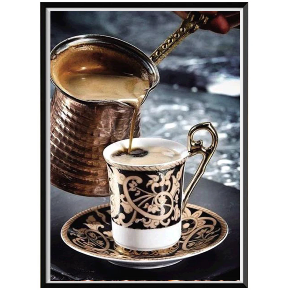 

5D diamond painting full diamond Two cups of coffee round diamond mosaic pattern home decoration DIY handmade
