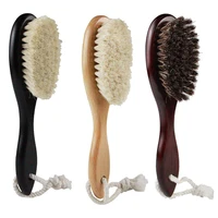 natural soft goat bristle hair sweeping brush men beard comb oval wood handle barber dust brush for broken hair cleaning tool