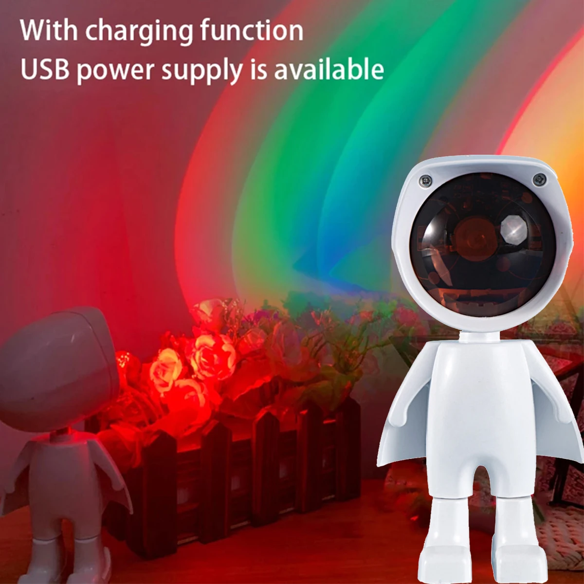 

Robot-shaped Projection Lamp for Christmas Gift USB 7 Color LED Rainbow Magnetic Sunset Projector Light for Home Decoration