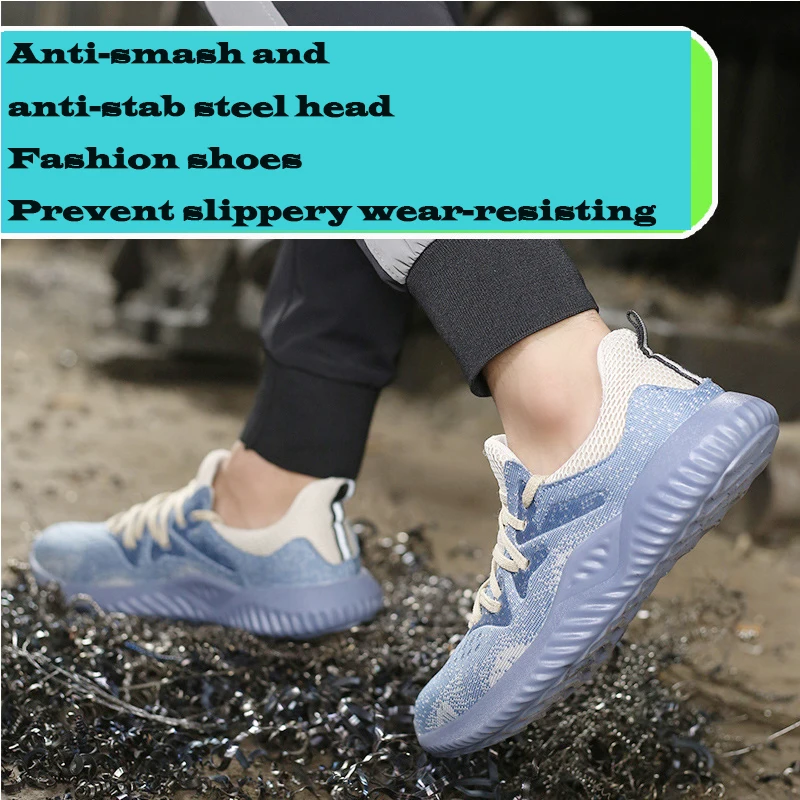 

Men Safety Shoes Boots With Steel Toe Cap Casual Breathable Boots Work Indestructible Shoes Puncture-Proof Work Sneakers