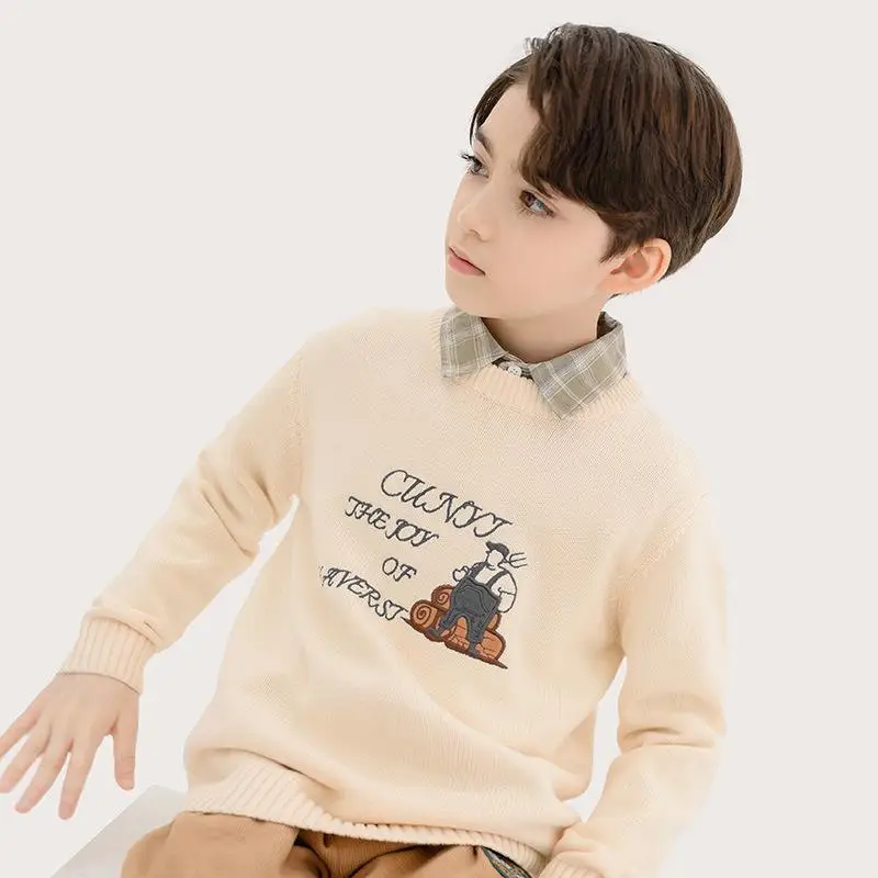 

Fashion Letter Print Knitted Sweater For Boys Soft Cotton Long Sleeve Thermal Pullovers Kids Children Casual Knitwear 3-14 Years