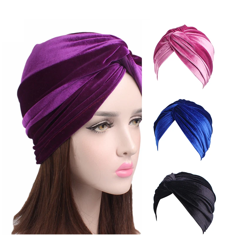 

New Winter Velvet Twist Soild Color Turban For Women Smooth Simplicity Headscarf Outside Hair Accessories Soft Turban